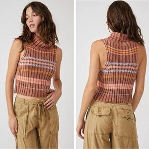 Free People Edith Sweater Vest Multicolor Warm Pink Brown Pastel Top Small M1